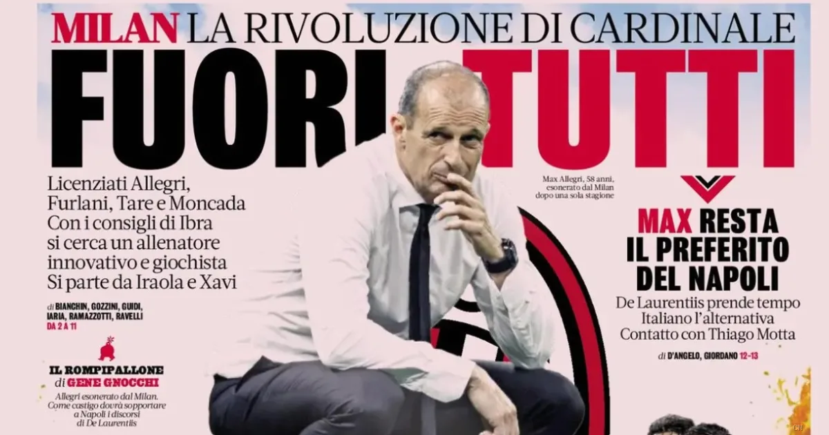 Rivoluzione al Milan: esonero per Allegri e staff