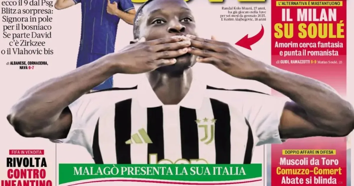 Juventus scatenata sul mercato: colpo Kolo Muani e assalto al talento Alajbegović, mentre Mancini chiede scusa all'Italia